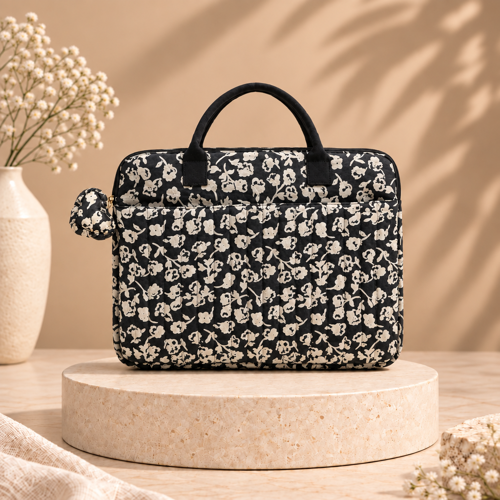 Navy Floral Laptop Bag