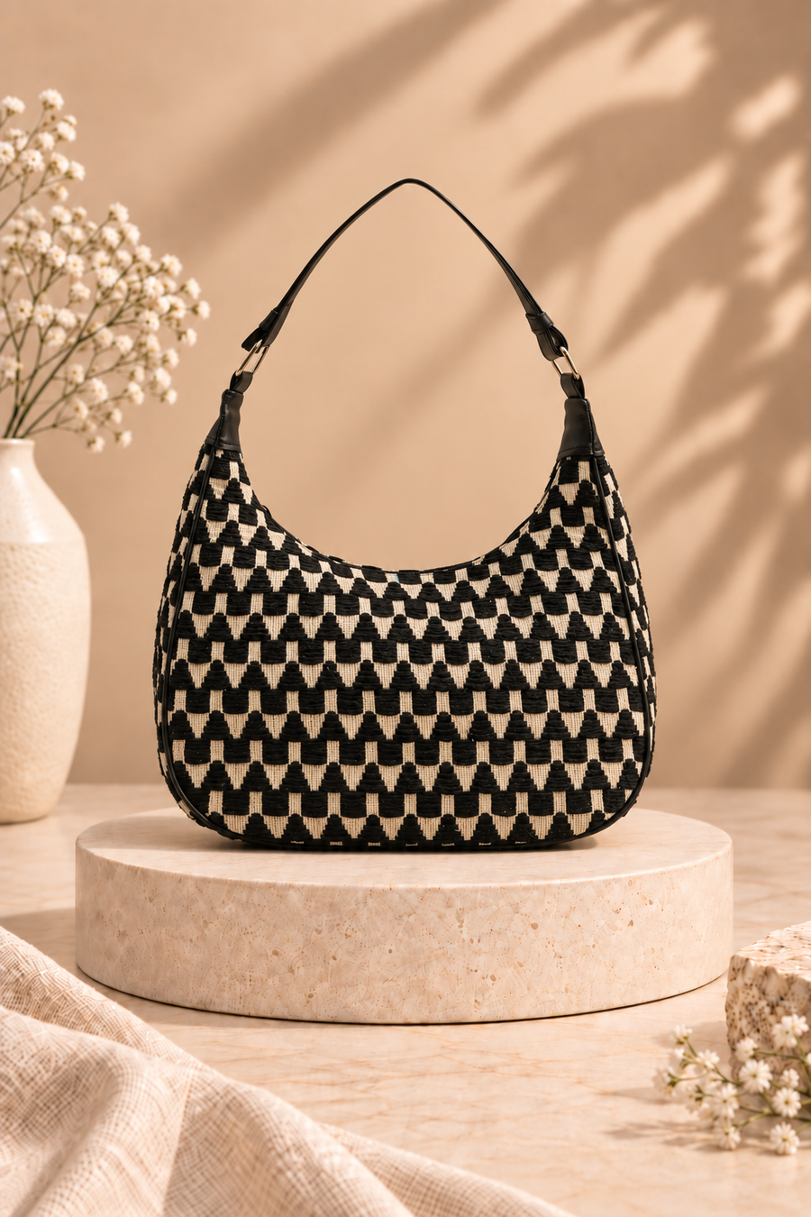 Black Zig-Zag Woven Shoulder Bag