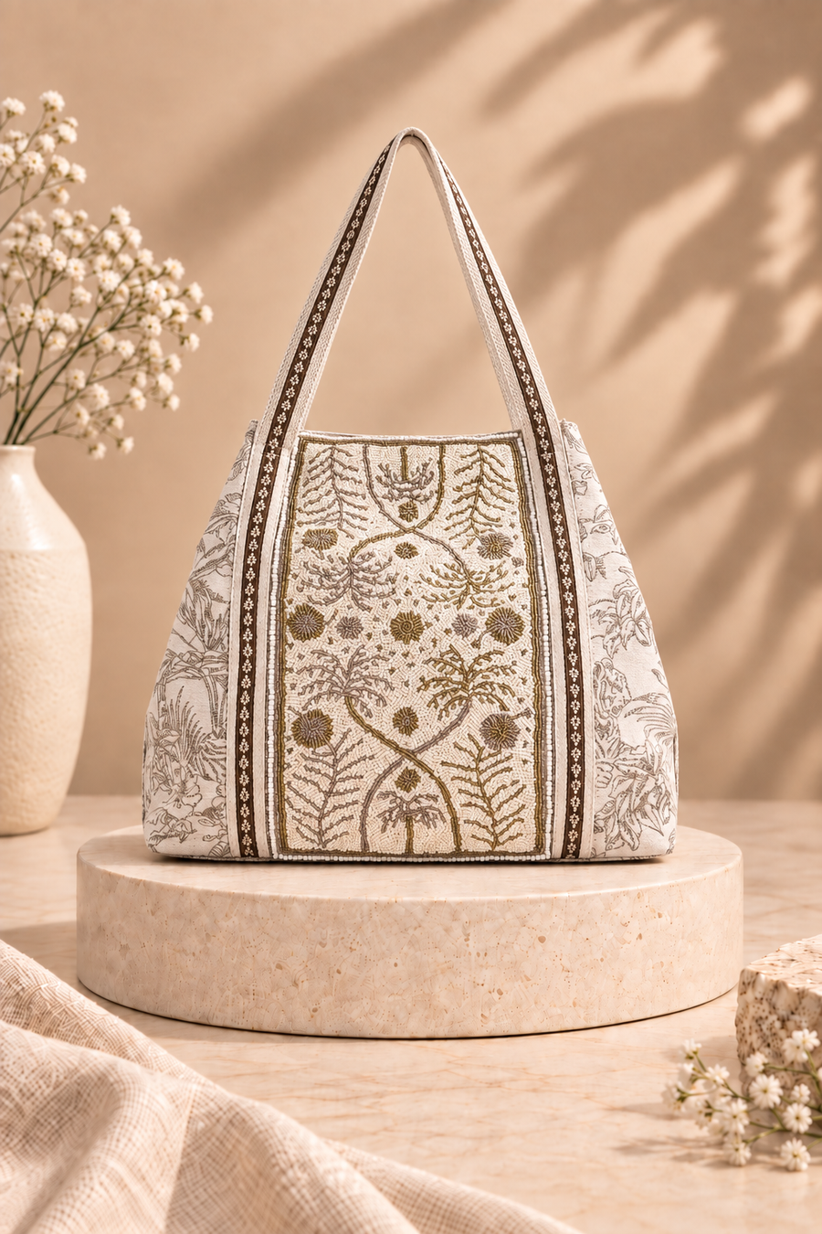 Heritage Bloom Beaded Tote Bag