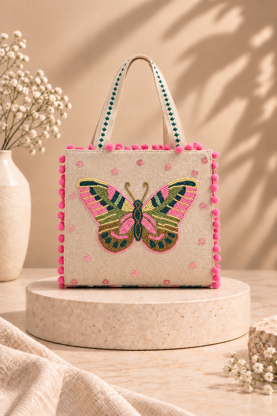 Fluttering Butterfly Handcrafted Mini Tote Bag