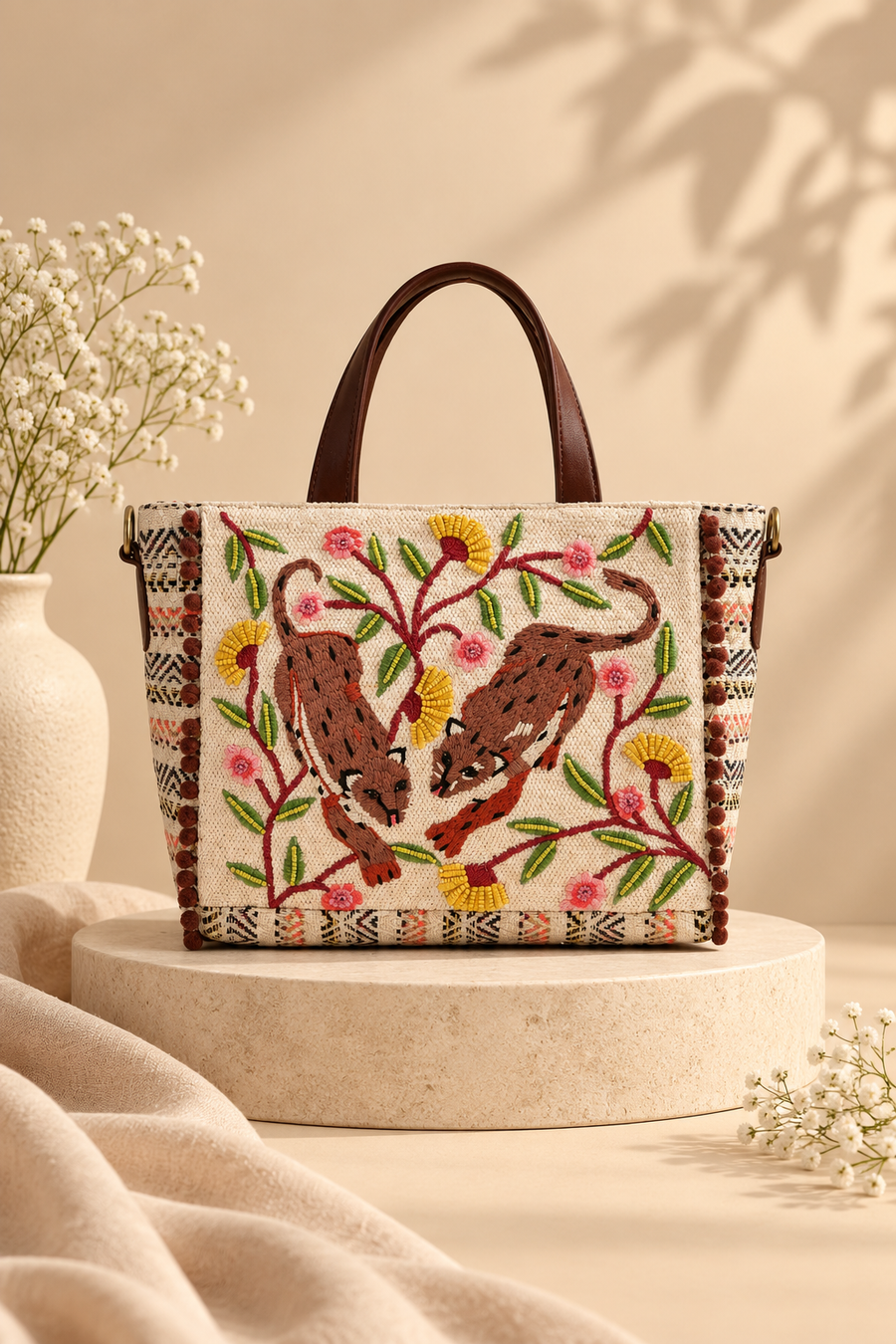 Handcrafted Leopard Motif Tote Bag