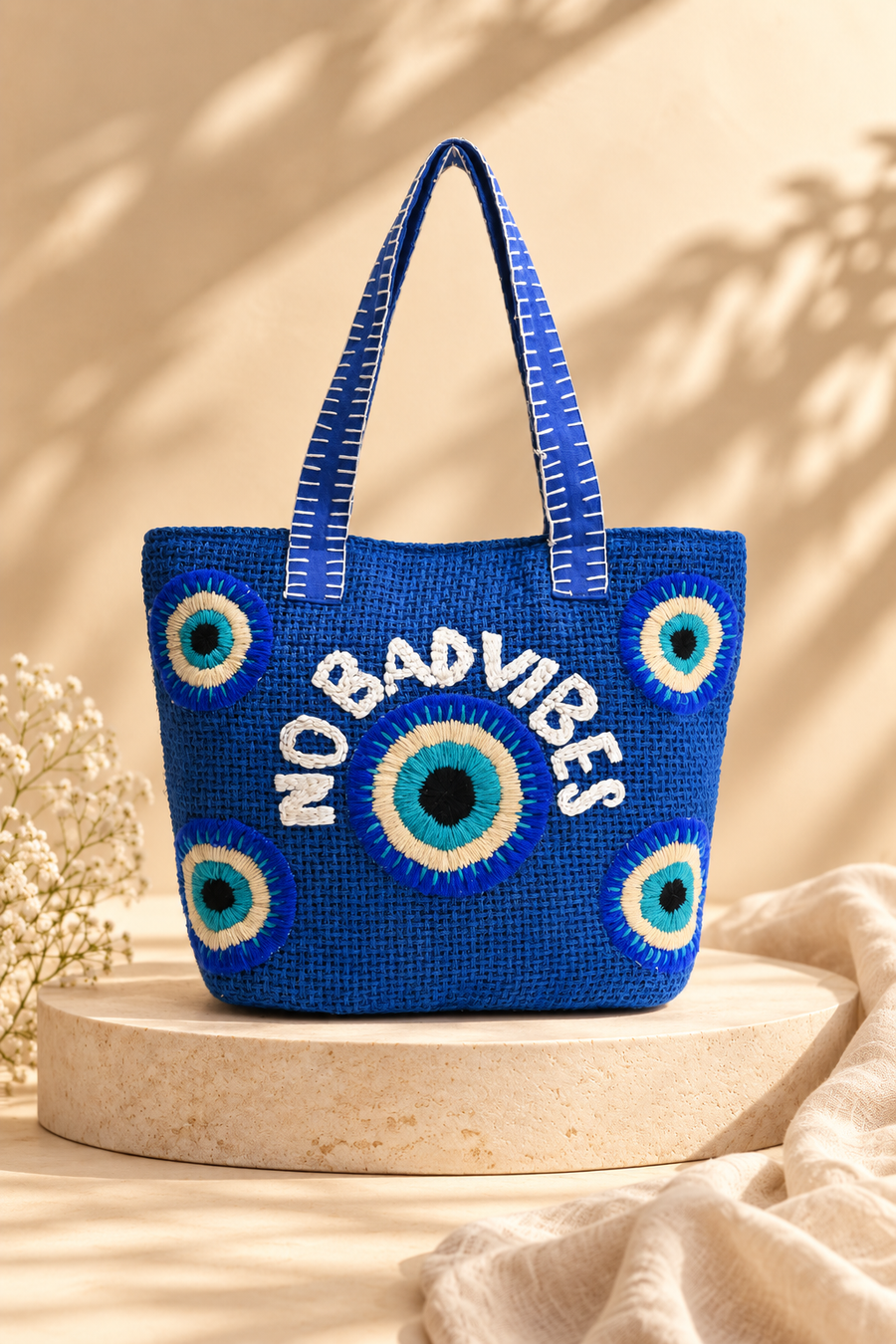 No Bad Vibes - Blue Jute Tote