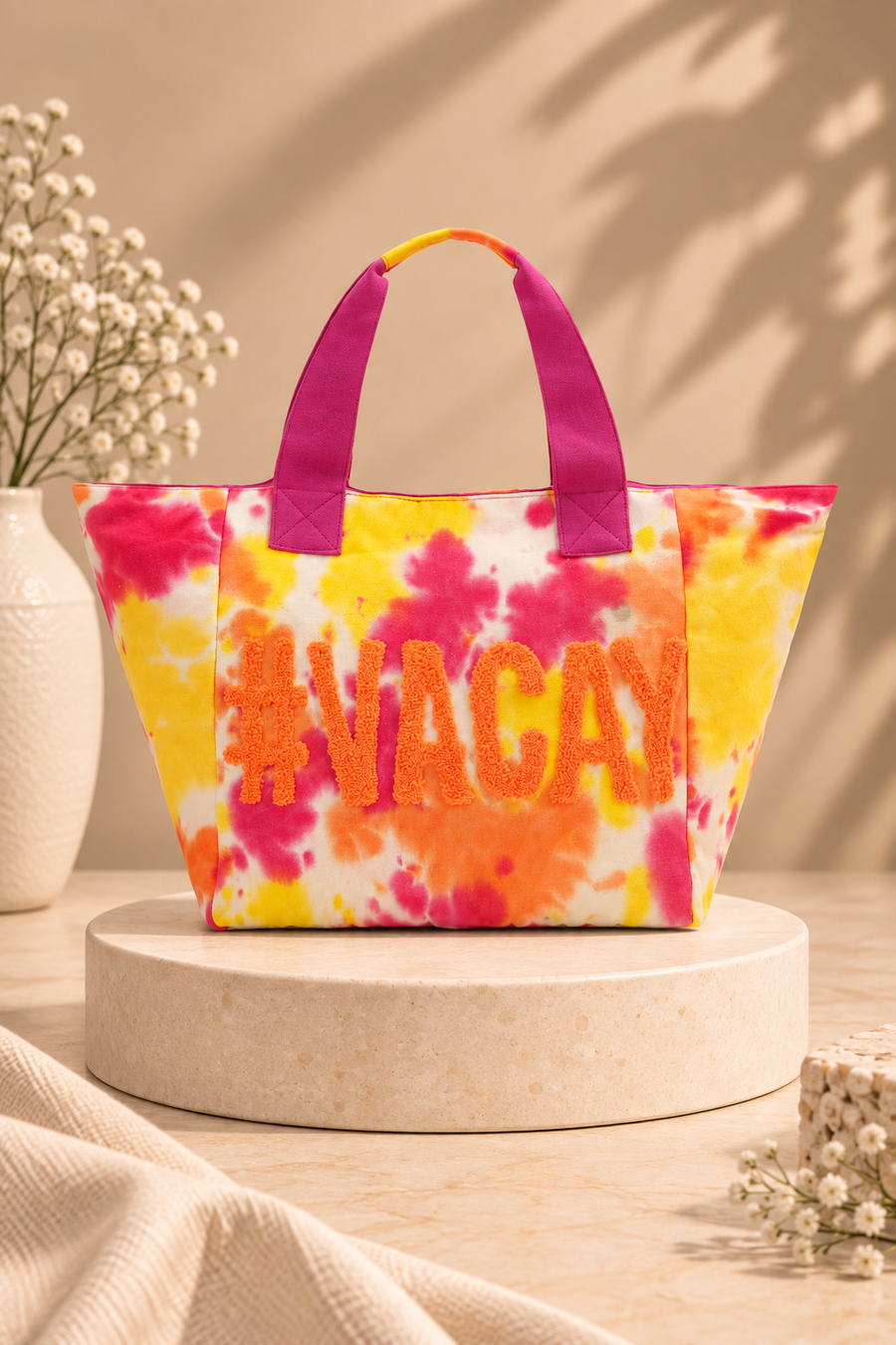 Vacay Embroidered Tie and Dye Tote