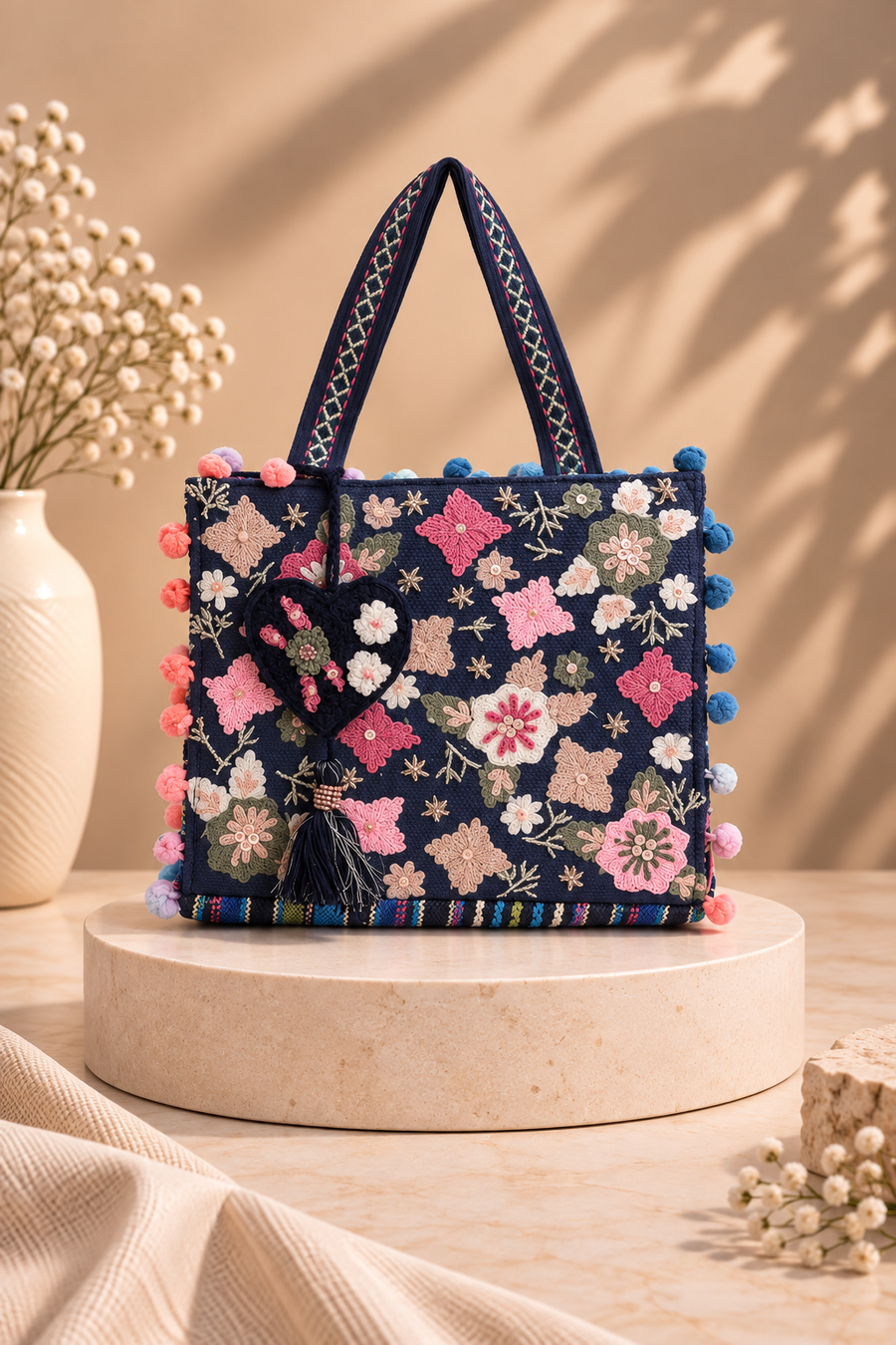 Whimsical Navy Blue Mini Tote Bag