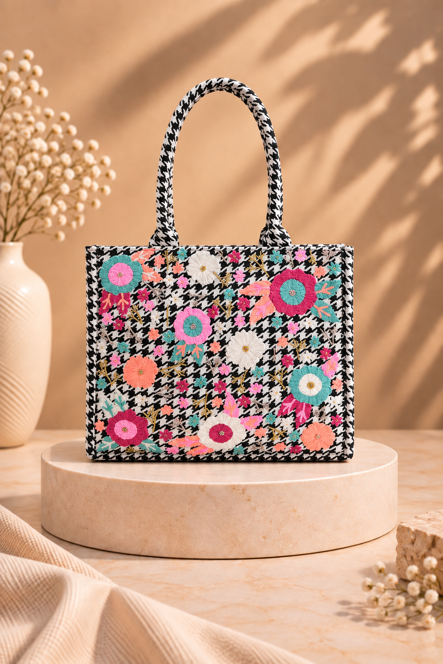 Houndstooth Chic Tote Bag