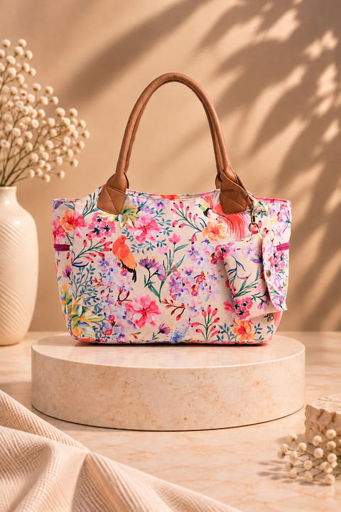 Summer Floral Printed Blue Handbag