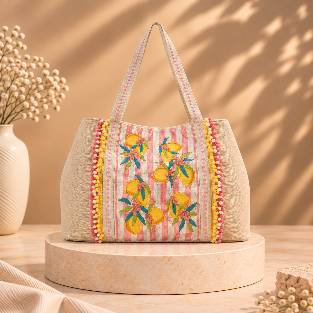 Rose Garden Hand-Beaded Artisan Tote Bag