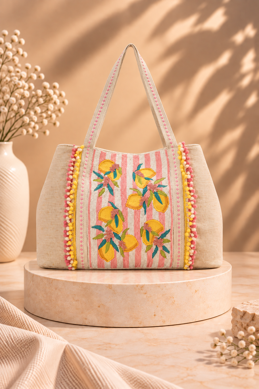 Rose Garden Hand-Beaded Artisan Tote Bag