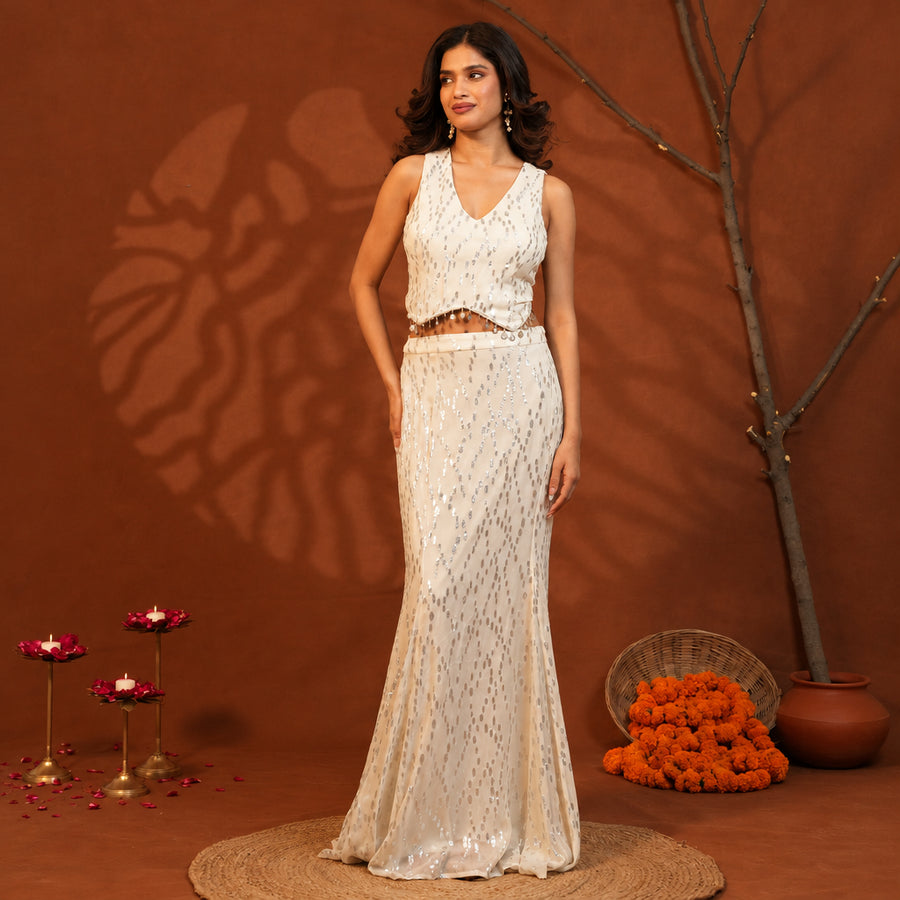 Celestial Shimmer Lurex Mermaid Skirt Co-Ord Set