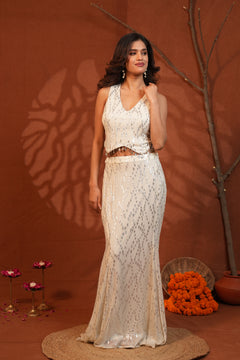 Celestial Shimmer Lurex Mermaid Skirt Co-Ord Set
