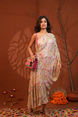 Blush Bloom Floral Lurex One-Shoulder Draped Dress
