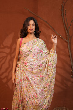 Blush Bloom Floral Lurex One-Shoulder Draped Dress