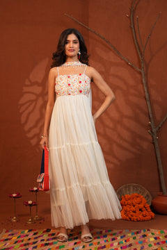 Phulwari Floral White Tiered Maxi Dress