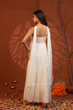 Phulwari Floral White Tiered Maxi Dress