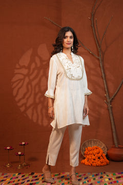 Ivory Bloom Embroidered Kurta Pant Set