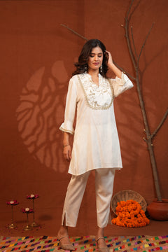 Ivory Bloom Embroidered Kurta Pant Set