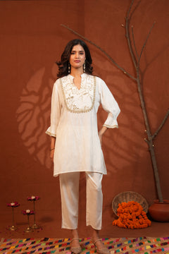 Ivory Bloom Embroidered Kurta Pant Set