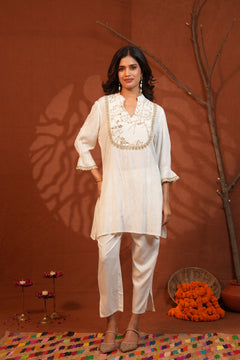Ivory Bloom Embroidered Kurta Pant Set