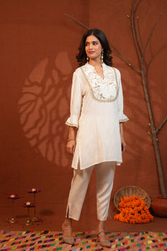 Ivory Bloom Embroidered Kurta Pant Set