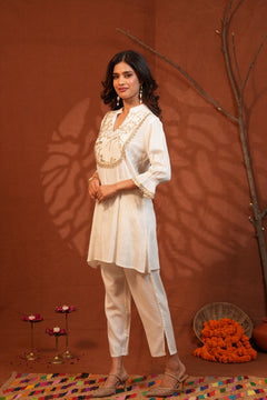 Ivory Bloom Embroidered Kurta Pant Set