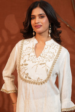 Ivory Bloom Embroidered Kurta Pant Set
