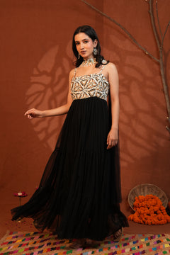 Noir Abstract Tiered Maxi Dress