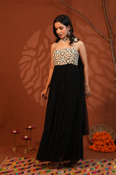 Noir Abstract Tiered Maxi Dress