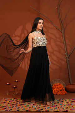 Noir Abstract Tiered Maxi Dress