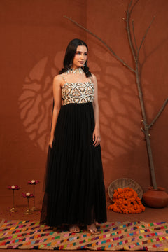 Noir Abstract Tiered Maxi Dress