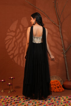 Noir Abstract Tiered Maxi Dress
