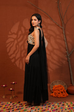 Noir Abstract Tiered Maxi Dress
