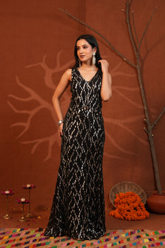 Midnight Gleam Black & Silver Lurex Mermaid Co-Ord Set