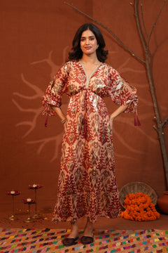 Vibrant Paisley Multi Color One Shoulder Indowestern Dress with Cami