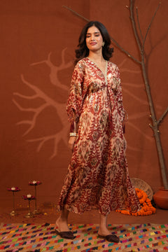 Vibrant Paisley Multi Color One Shoulder Indowestern Dress with Cami