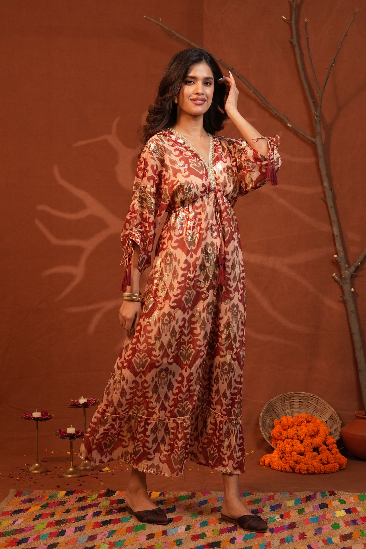 Vibrant Paisley Multi Color One Shoulder Indowestern Dress with Cami