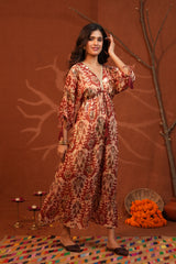 Vibrant Paisley Multi Color One Shoulder Indowestern Dress with Cami