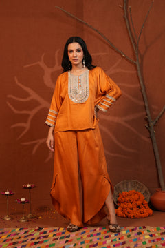Rust Oversized Kurta & Wrap Pants Co-ord Set