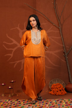 Rust Oversized Kurta & Wrap Pants Co-ord Set