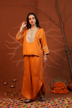Rust Oversized Kurta & Wrap Pants Co-ord Set