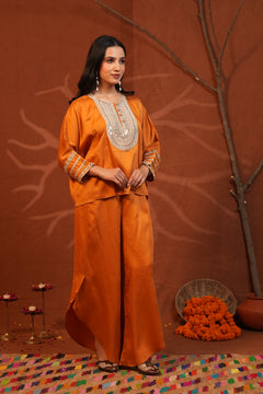 Rust Oversized Kurta & Wrap Pants Co-ord Set