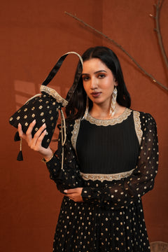Shabnam Black Anarkali Ethnic Dress with Potli