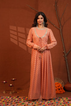 Zarina Peach Anarkali Long Kurti