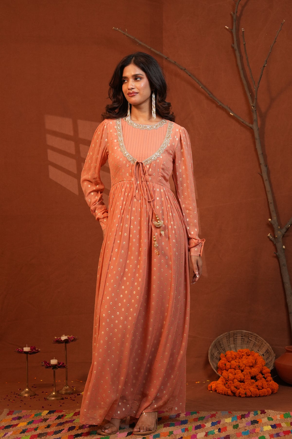 Zarina Peach Anarkali Long Kurti