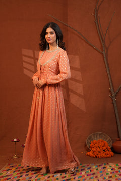 Zarina Peach Anarkali Long Kurti
