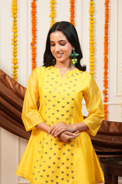 Amaltas Mustard Mirror Work Kurti Pant Set