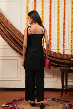 Gulabo Black Rose Applique Kurti Pant Set