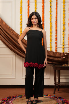 Gulabo Black Rose Applique Kurti Pant Set