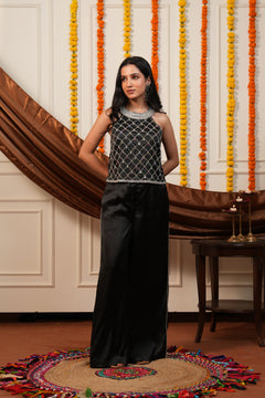 Jugnu Black Embellished Top Trouser Set