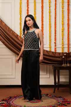 Jugnu Black Embellished Top Trouser Set