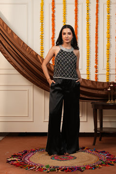 Jugnu Black Embellished Top Trouser Set